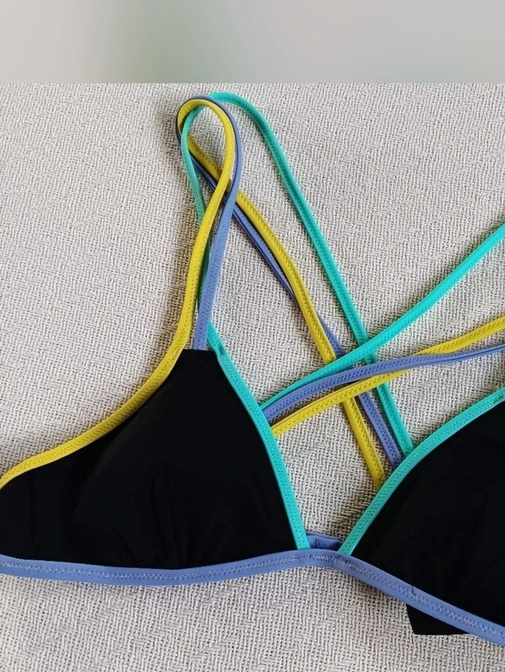 Victoria's Secret Black Bikini with Turquoise, Yellow & Lavender Trim